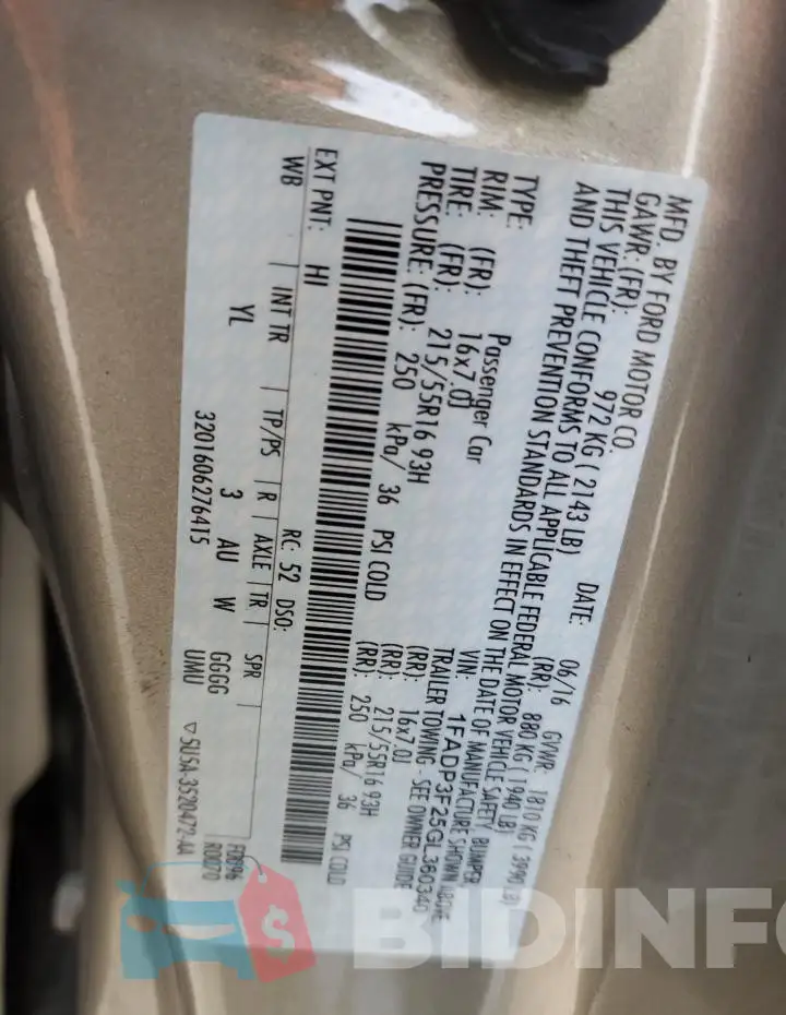 1FADP3F25GL360340 Photo# 12