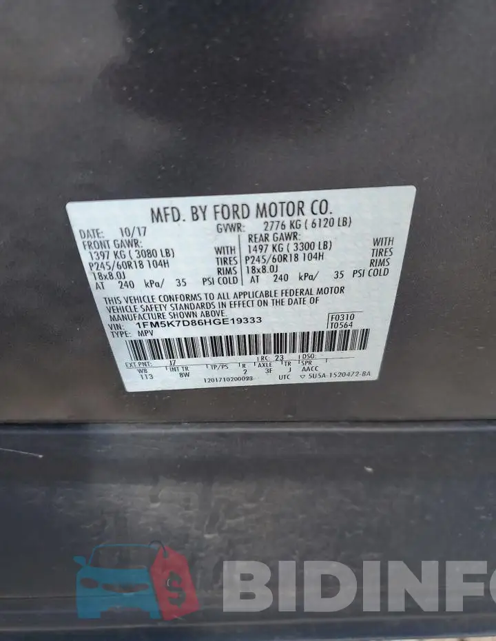 1FM5K7D86HGE19333 Photo# 14