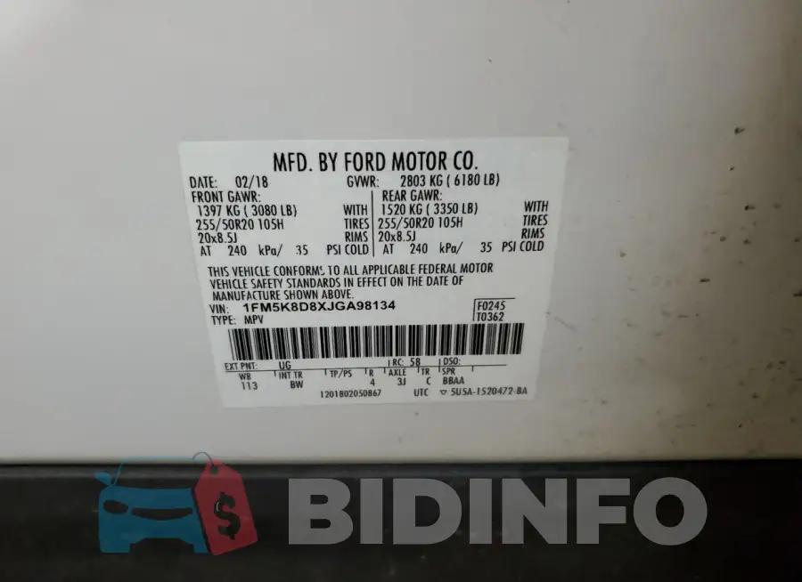 1FM5K8D8XJGA98134 Photo# 13
