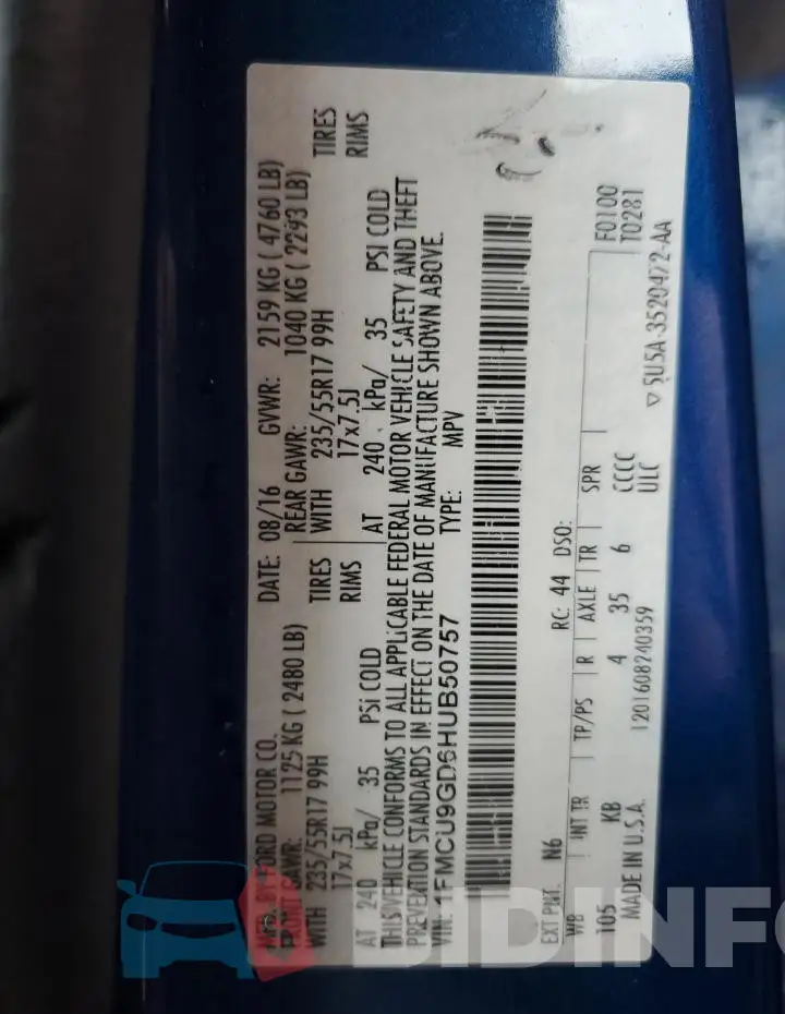 1FMCU9GD6HUB50757 Photo# 13