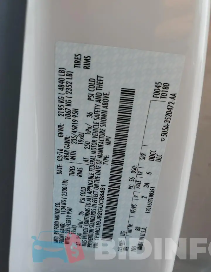 1FMCU9J92GUC88461 Photo# 12