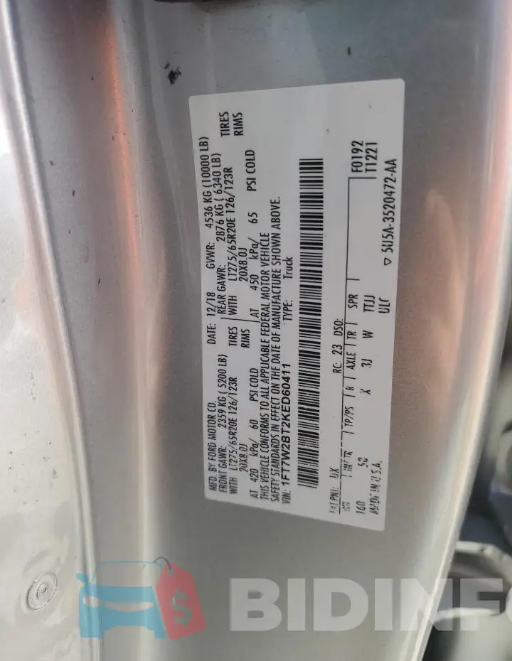 1FT7W2BT2KED60411 Photo# 12