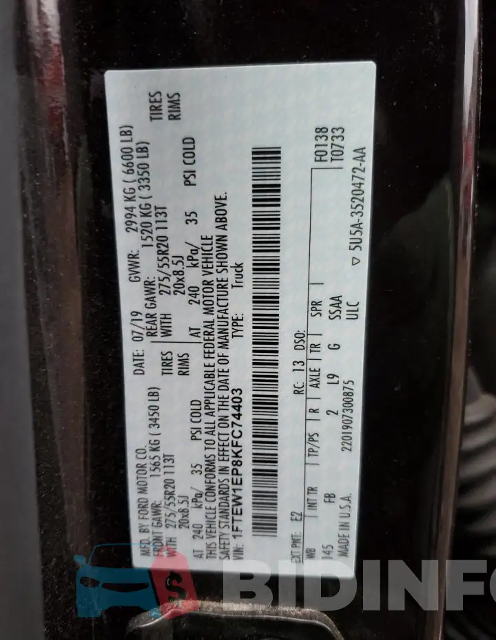 1FTEW1EP8KFC74403 Photo# 12