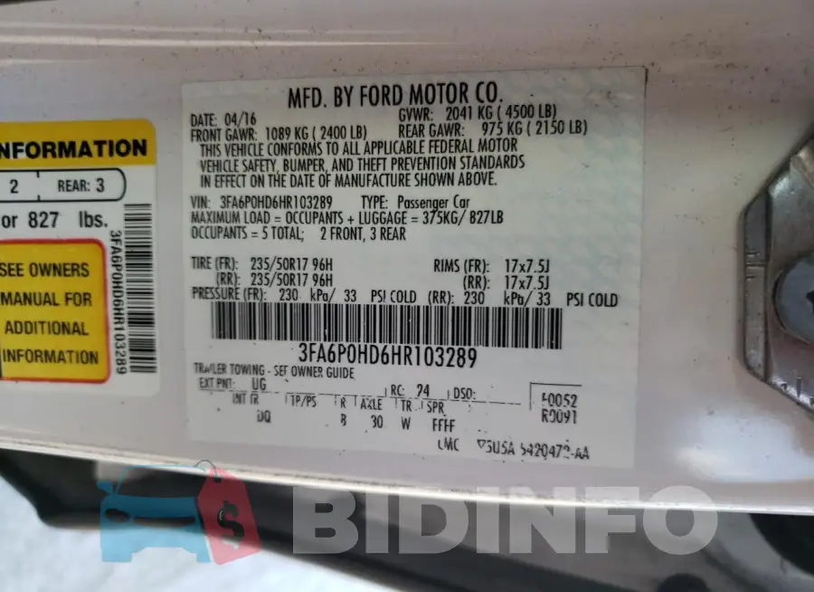 3FA6P0HD6HR103289 Photo# 12