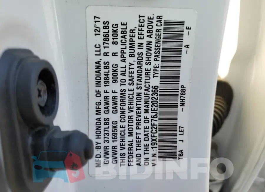19XFC2F76JE202366 Photo# 12