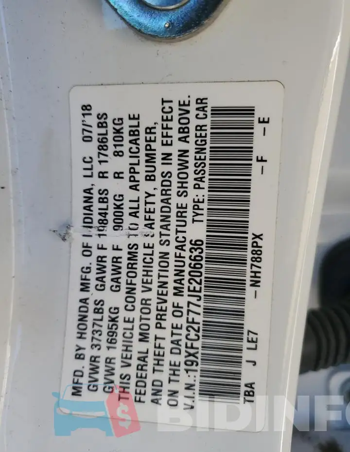 19XFC2F77JE206636 Photo# 13