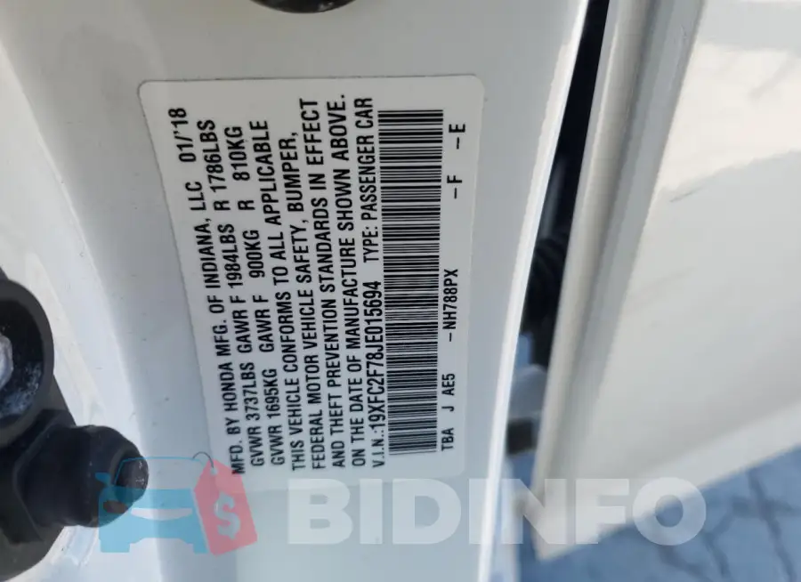 19XFC2F78JE015694 Photo# 13