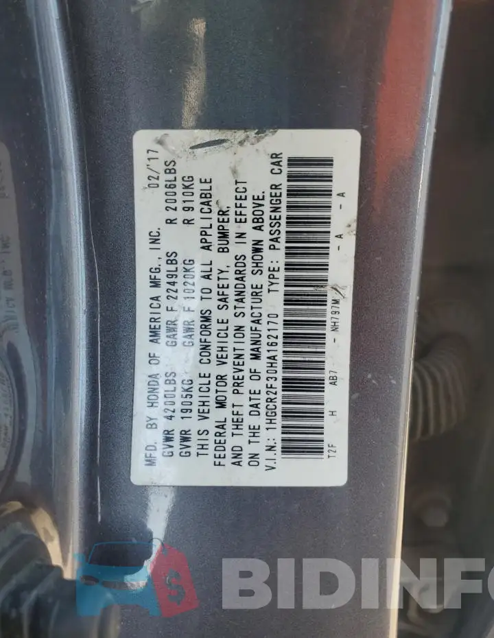 1HGCR2F30HA162170 Photo# 12