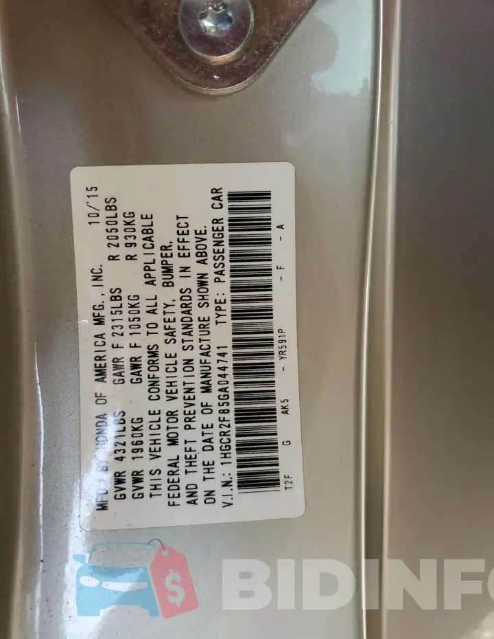 1HGCR2F85GA044741 Photo# 13