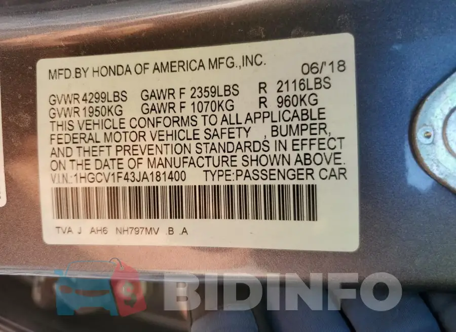 1HGCV1F43JA181400 Photo# 13