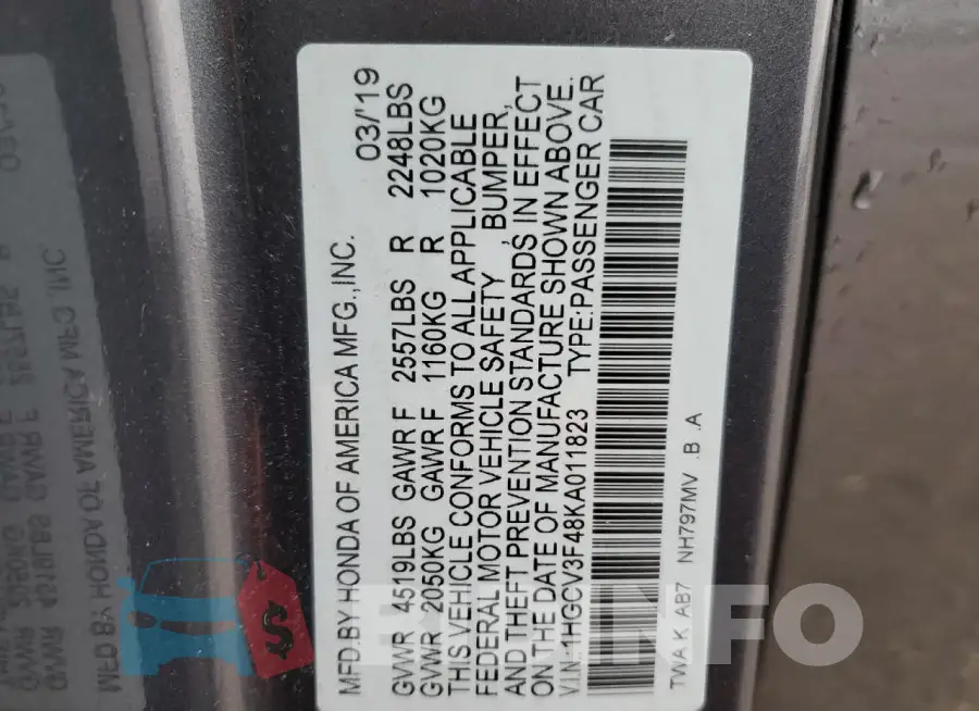 1HGCV3F48KA011823 Photo# 13