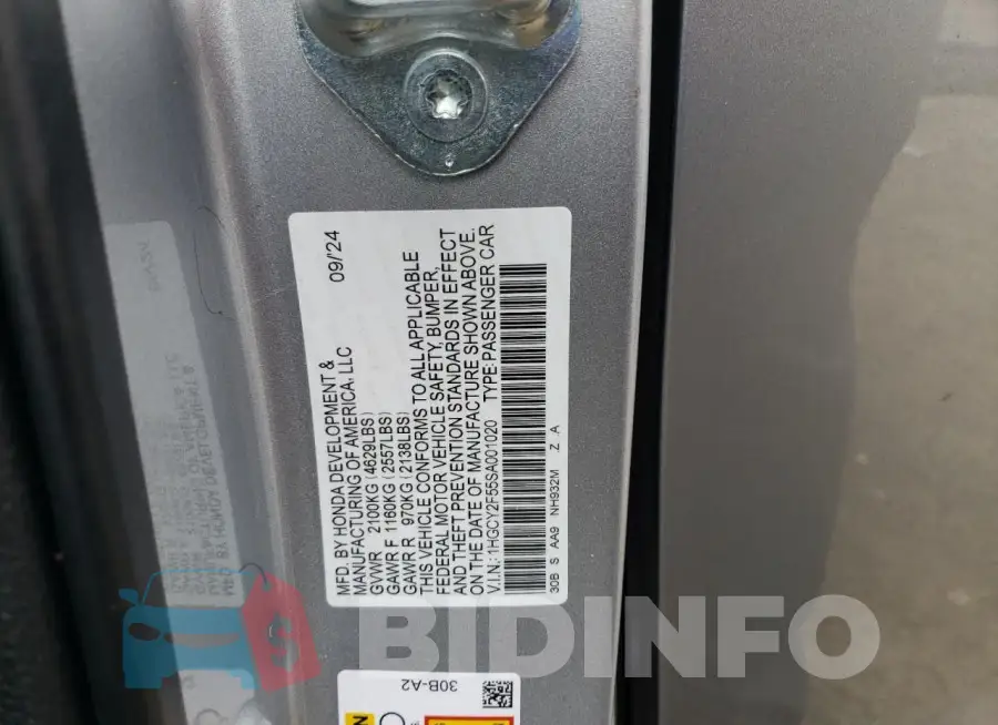 1HGCY2F55SA001020 Photo# 13