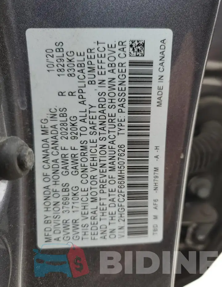2HGFC2F66MH507626 Photo# 12