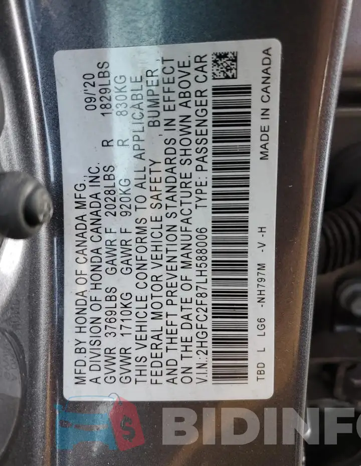 2HGFC2F87LH588006 Photo# 12