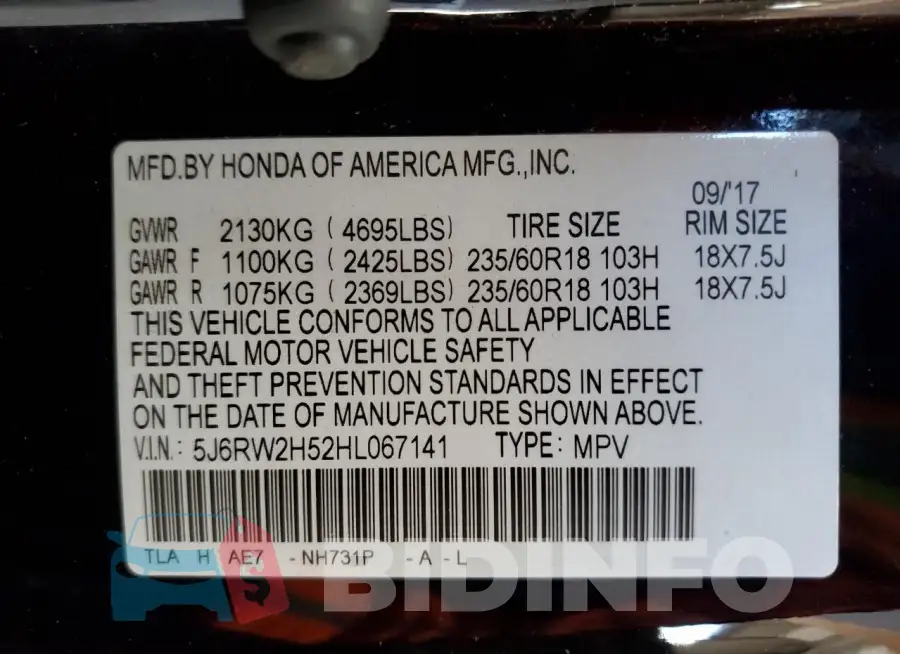 5J6RW2H52HL067141 Photo# 13