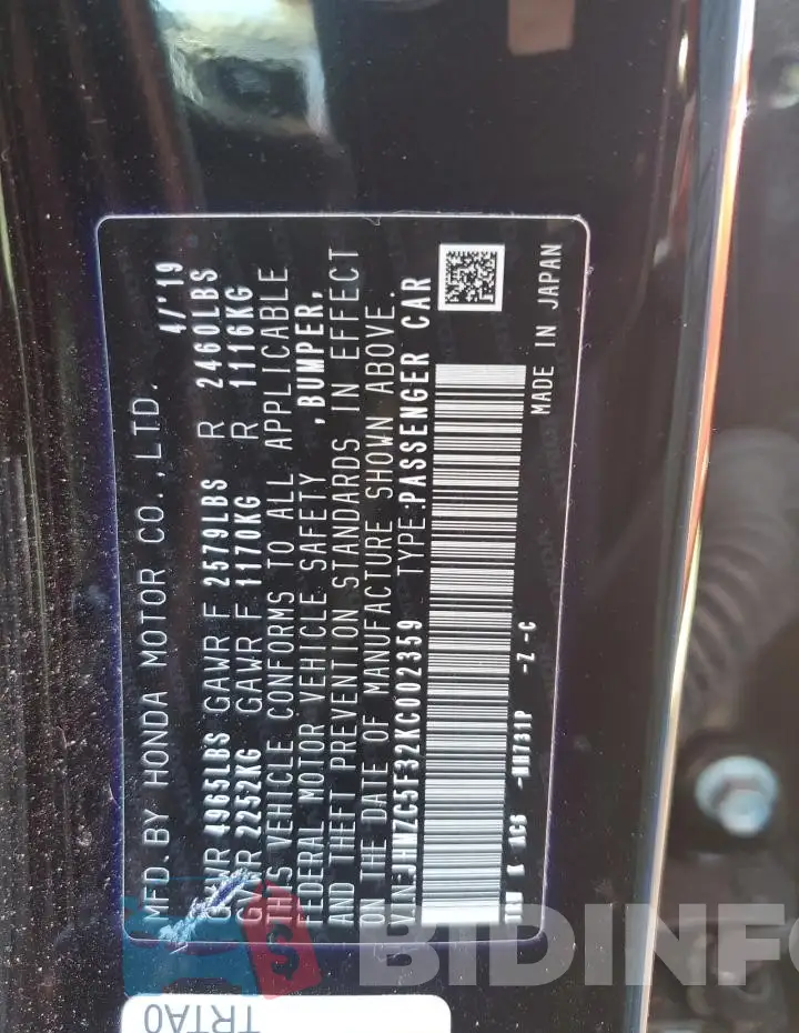 JHMZC5F32KC002359 Photo# 12