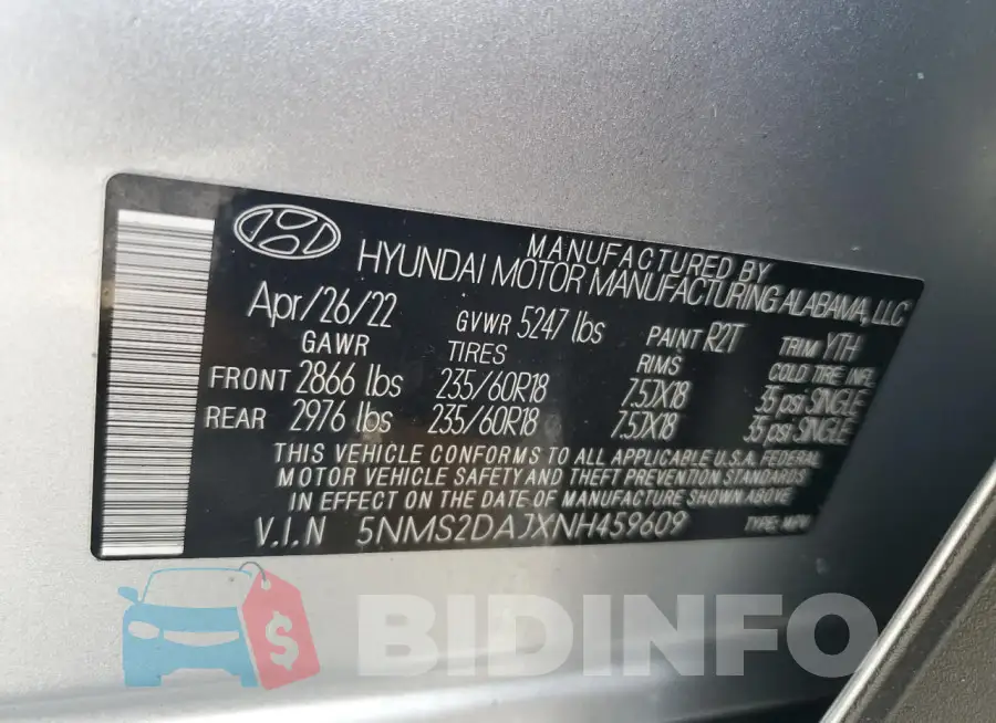 5NMS2DAJXNH459609 Photo# 13