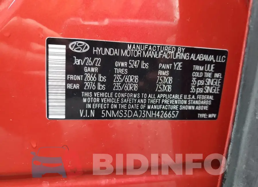 5NMS3DAJ3NH426657 Photo# 13