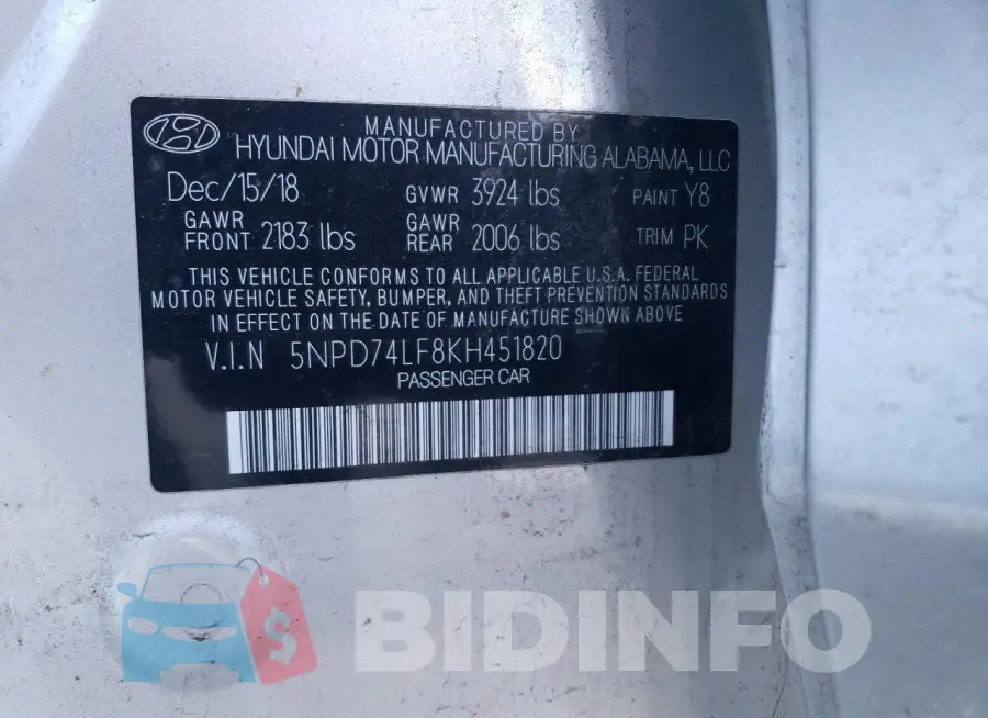 5NPD74LF8KH451820 Photo# 12
