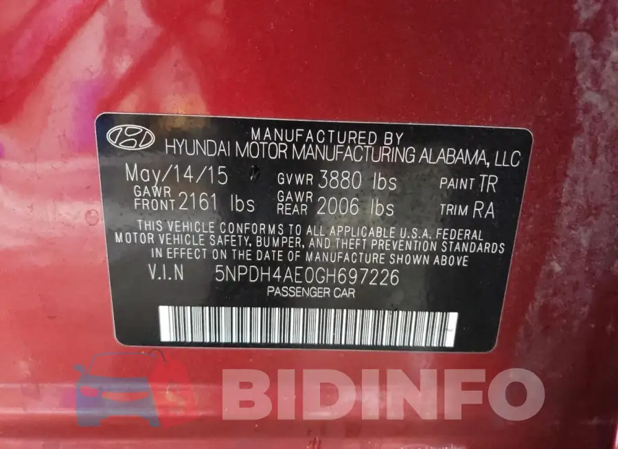 5NPDH4AE0GH697226 Photo# 12