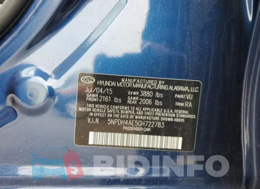 5NPDH4AE5GH722783 Photo# 12