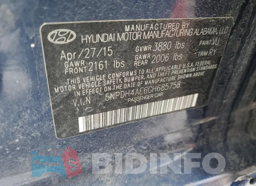 5NPDH4AE6GH685758 Photo# 12