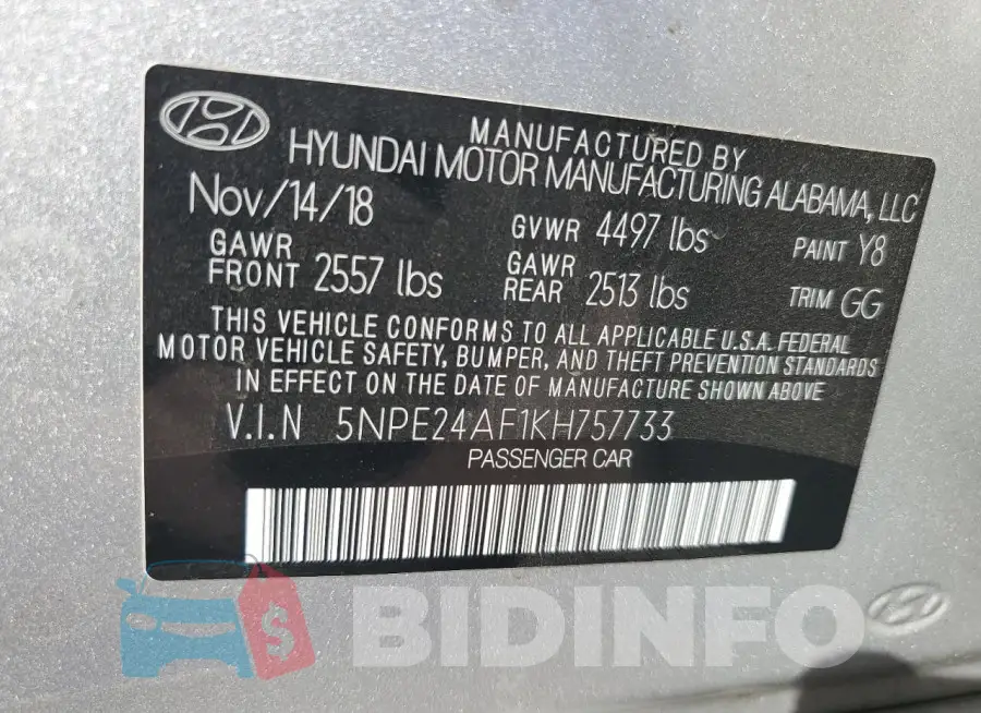 5NPE24AF1KH757733 Photo# 12