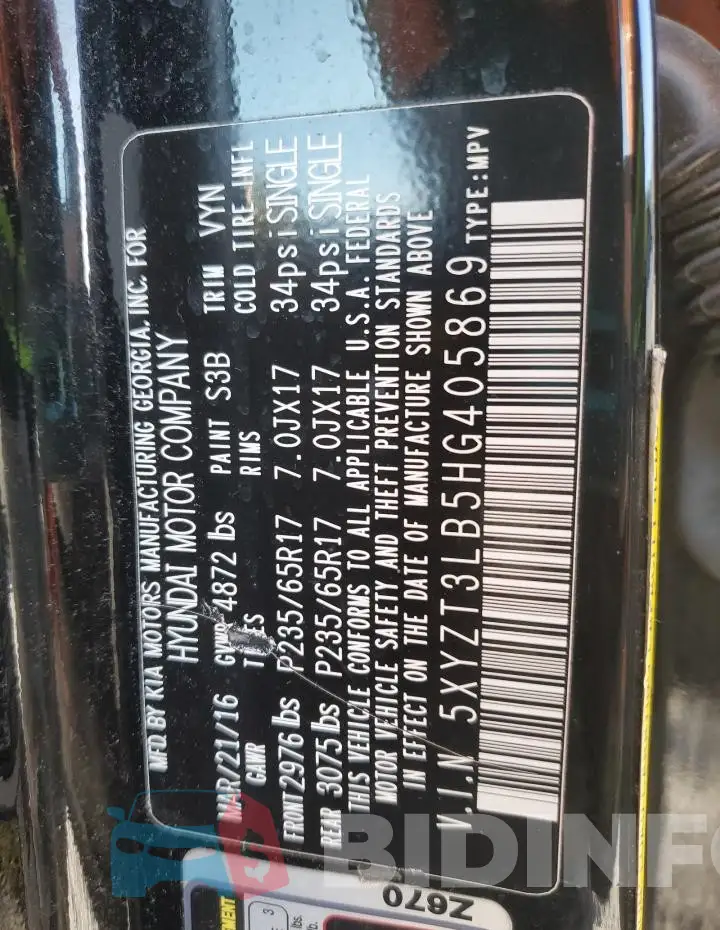 5XYZT3LB5HG405869 Photo# 13