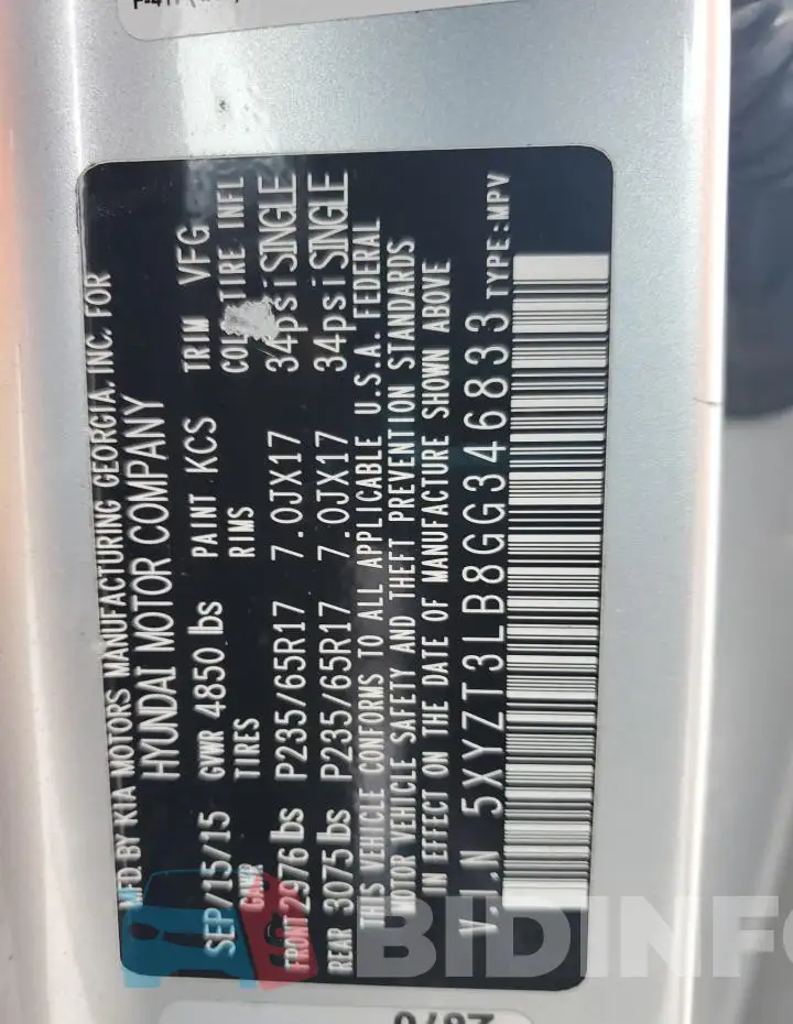 5XYZT3LB8GG346833 Photo# 13