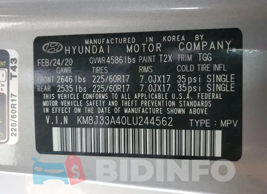 KM8J33A40LU244562 Photo# 13