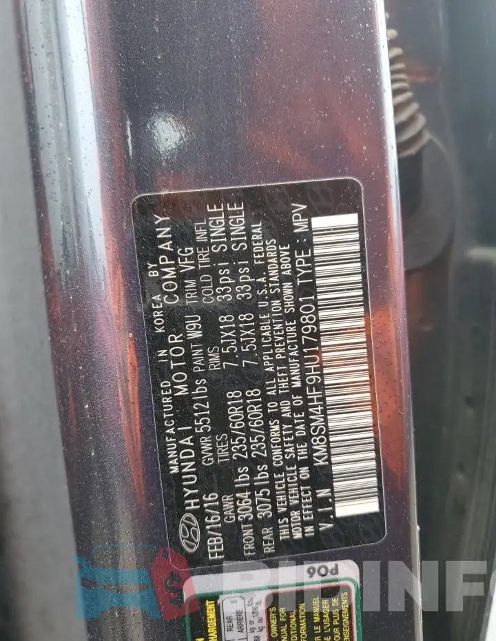 KM8SM4HF9HU179801 Photo# 13