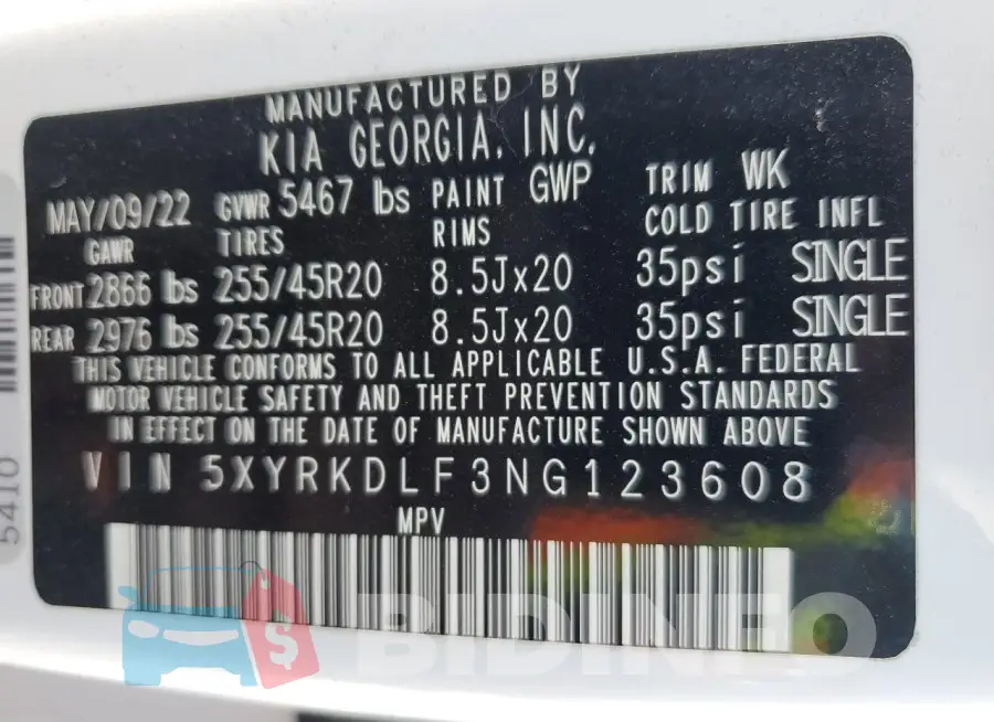 5XYRKDLF3NG123608 Photo# 13