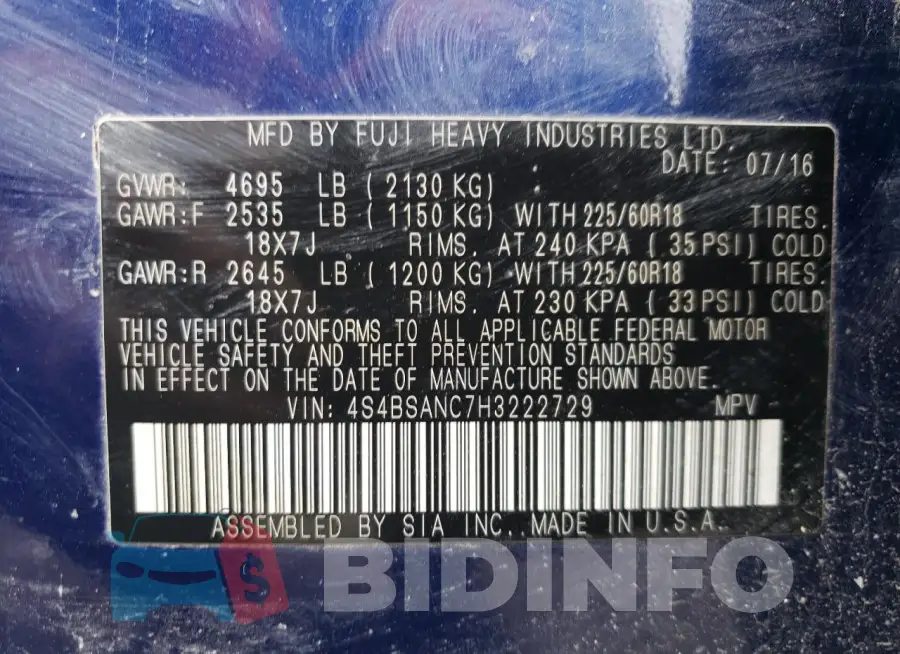 4S4BSANC7H3222729 Photo# 14