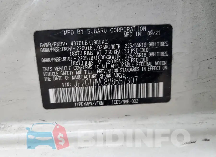 JF2GTHMC8M8657307 Photo# 13