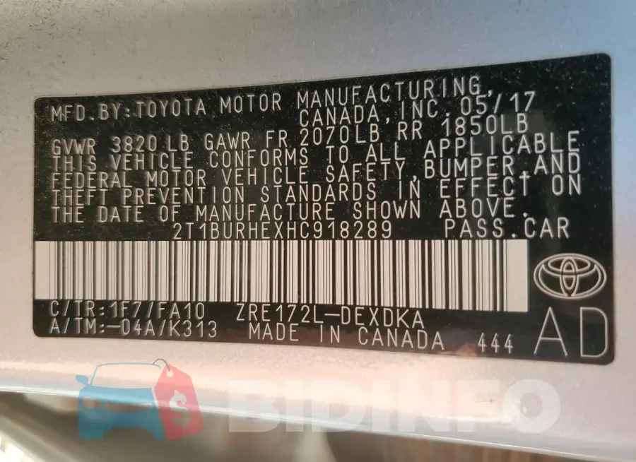 2T1BURHEXHC918289 Photo# 12