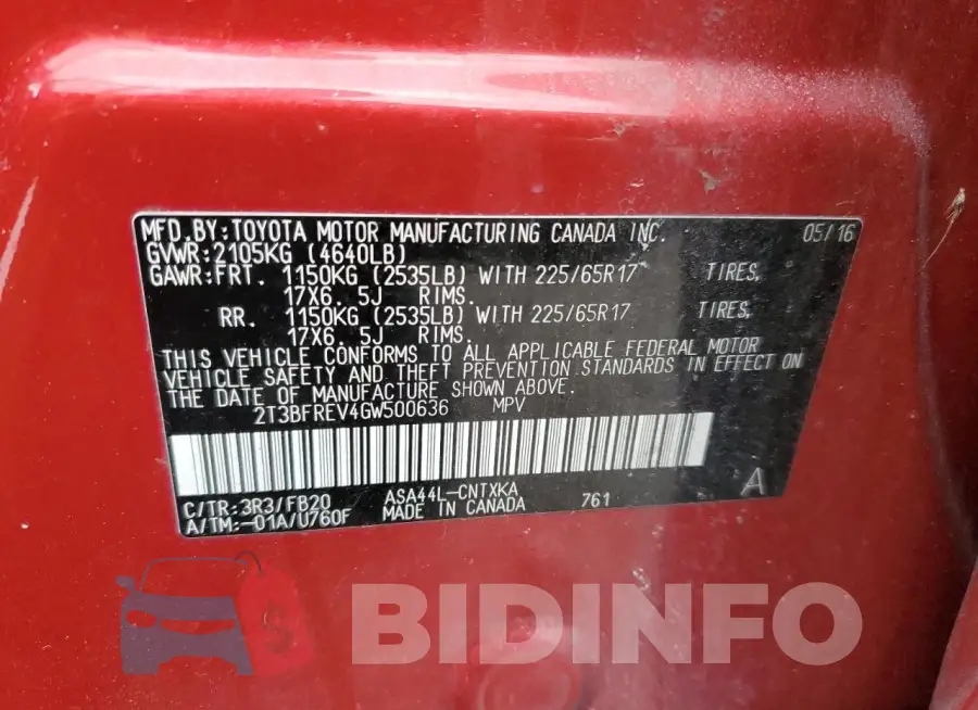 2T3BFREV4GW500636 Photo# 14