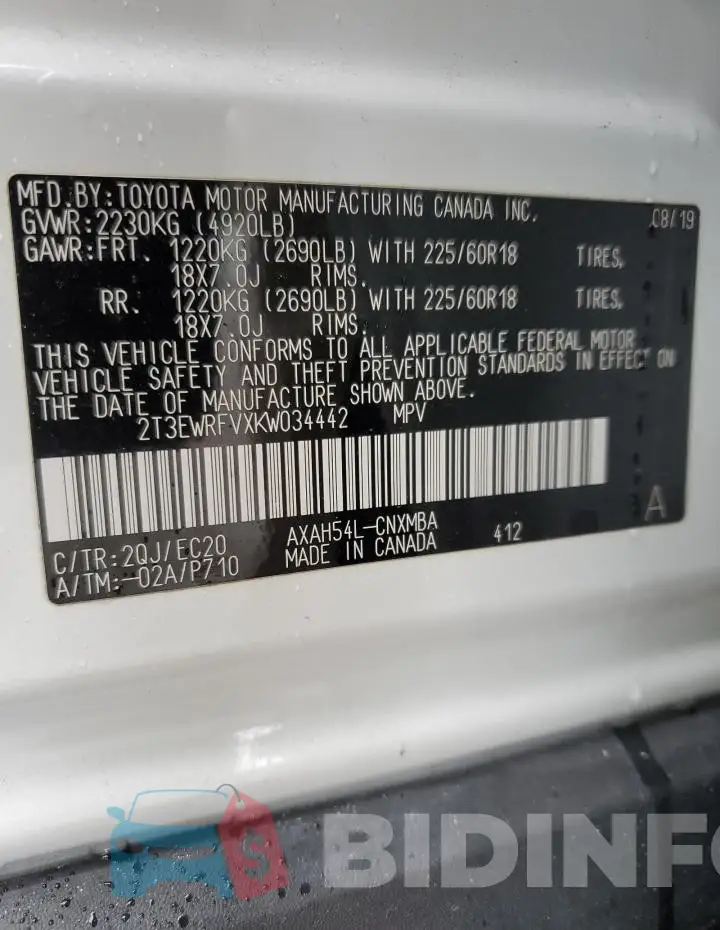 2T3EWRFVXKW034442 Photo# 14