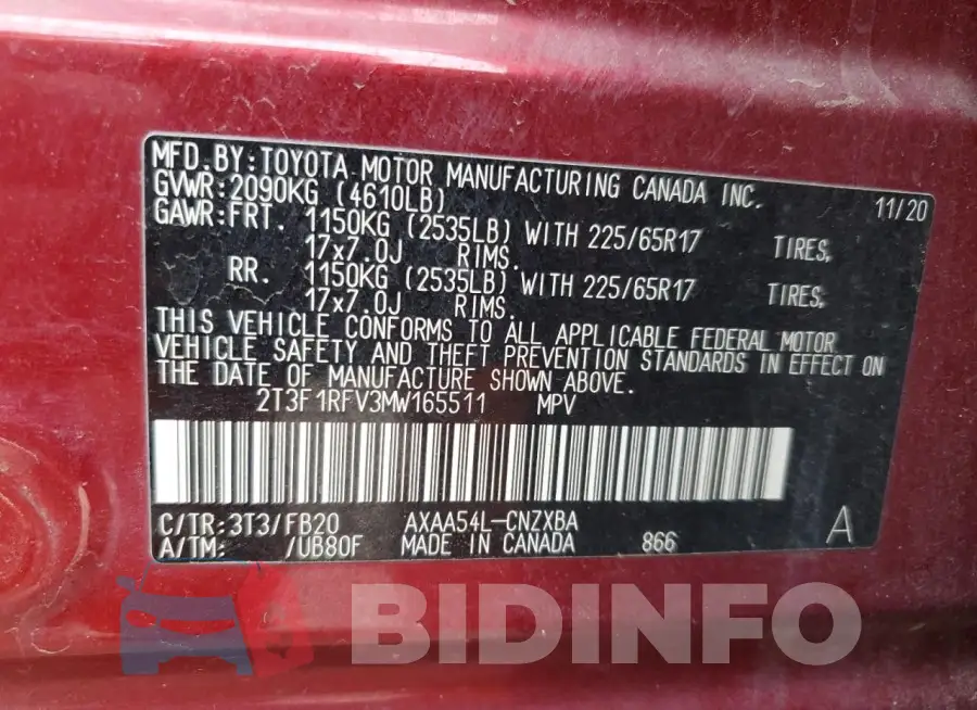 2T3F1RFV3MW165511 Photo# 14