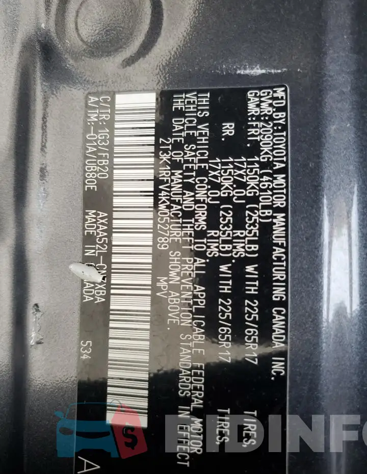 2T3K1RFV4KW052789 Photo# 12