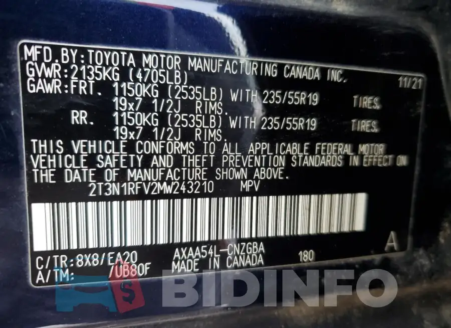 2T3N1RFV2MW243210 Photo# 13