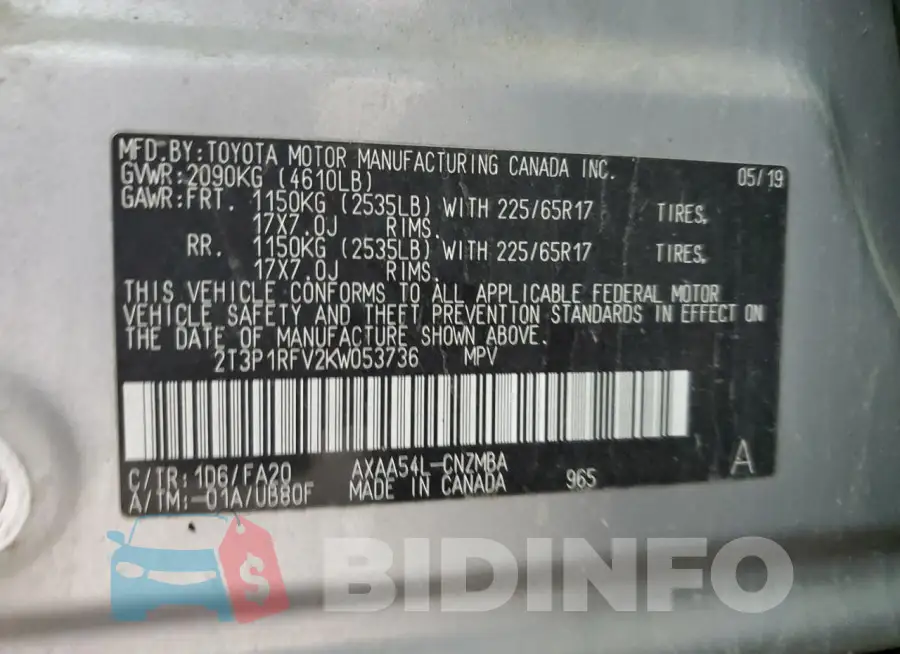 2T3P1RFV2KW053736 Photo# 13