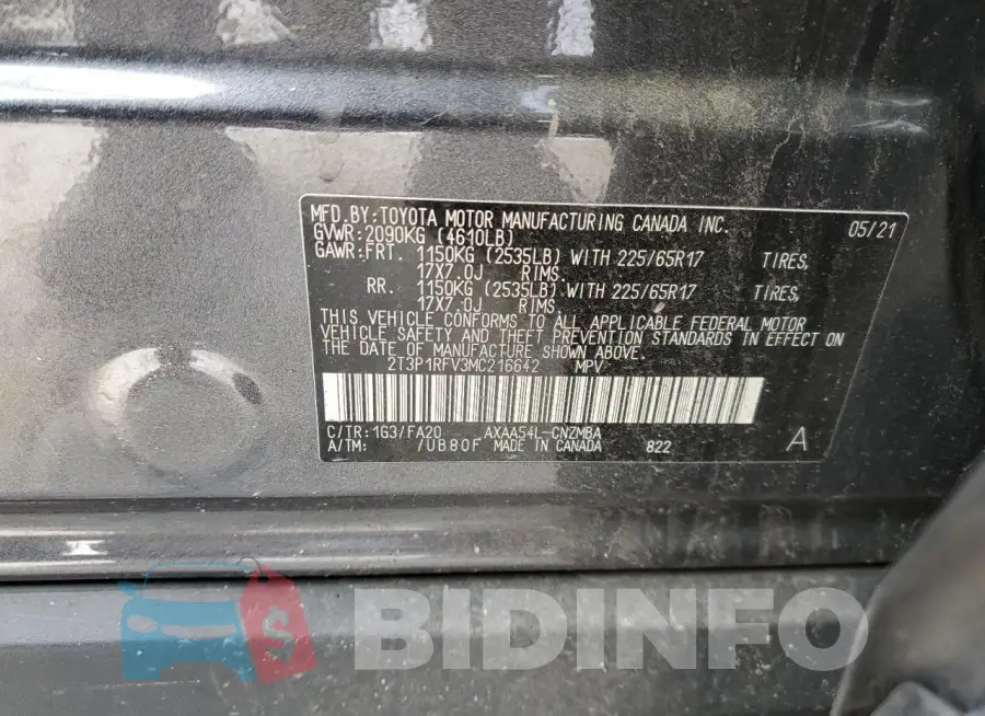 2T3P1RFV3MC216642 Photo# 12