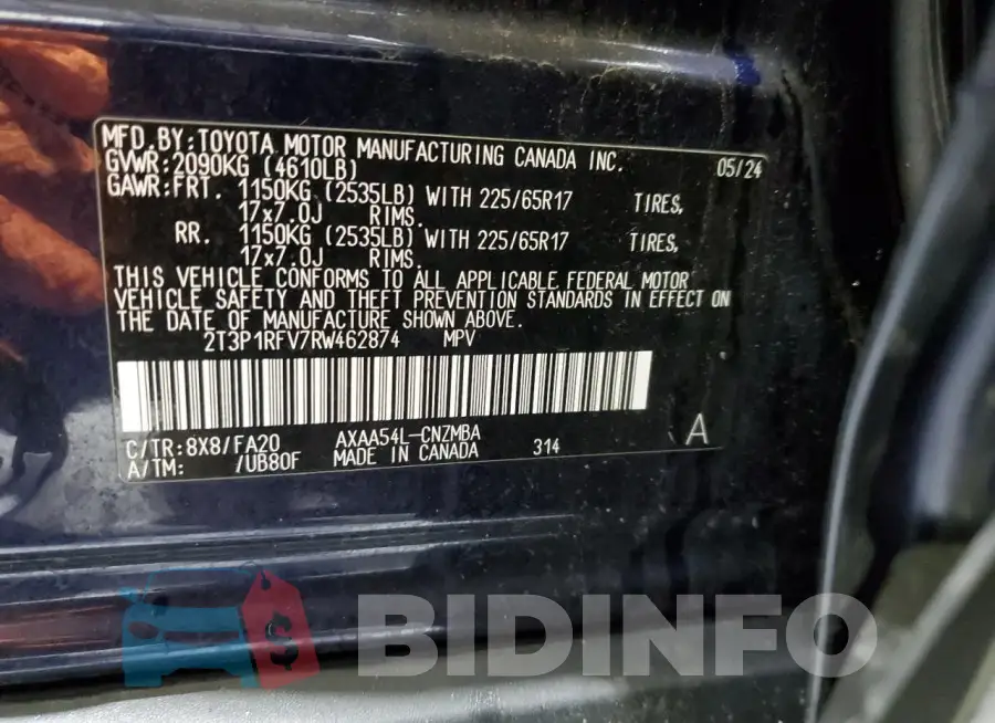 2T3P1RFV7RW462874 Photo# 13
