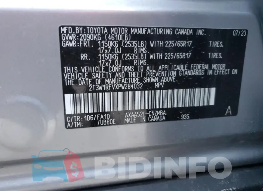 2T3W1RFVXPW284032 Photo# 14