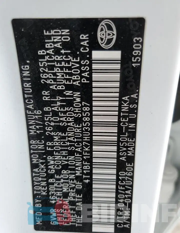 4T1BF1FK7HU358587 Photo# 12