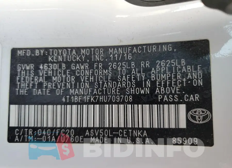 4T1BF1FK7HU709708 Photo# 12