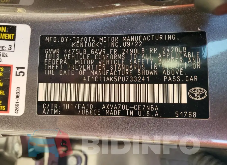 4T1C11AK5PU733241 Photo# 12