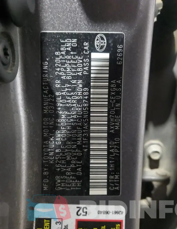 4T1F31AK5NU587489 Photo# 12