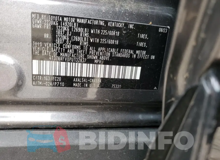 4T3T6RFVXPU132837 Photo# 14