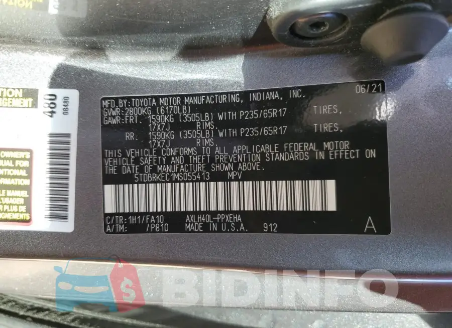 5TDBRKEC1MS055413 Photo# 13